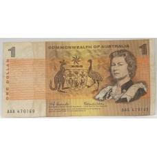 AUSTRALIA 1966 . ONE 1 DOLLAR BANKNOTE . COOMBS/WILSON . FIRST PREFIX AAA